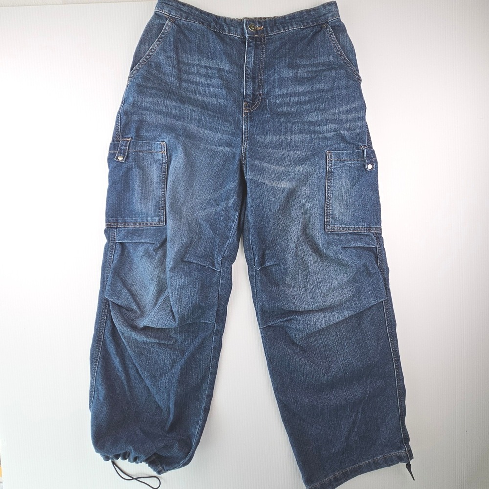 H&M Divided Baggy Cargo Denim Jeans Blue Utility Gorpcore Y2K Streetwear Mens M